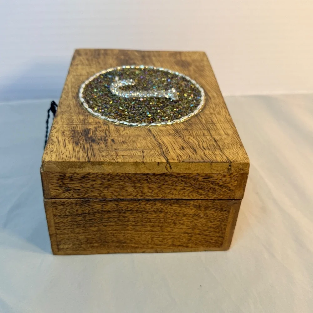 Home Essentials The Global Market Wooden Trinket Box Beaded Initial J Keepsake